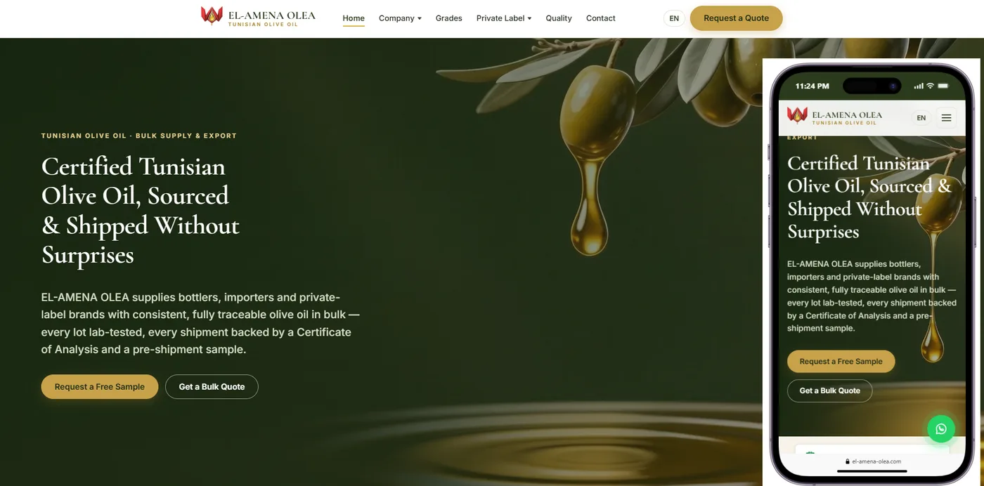 Startseite der Website von EL-AMENA OLEA