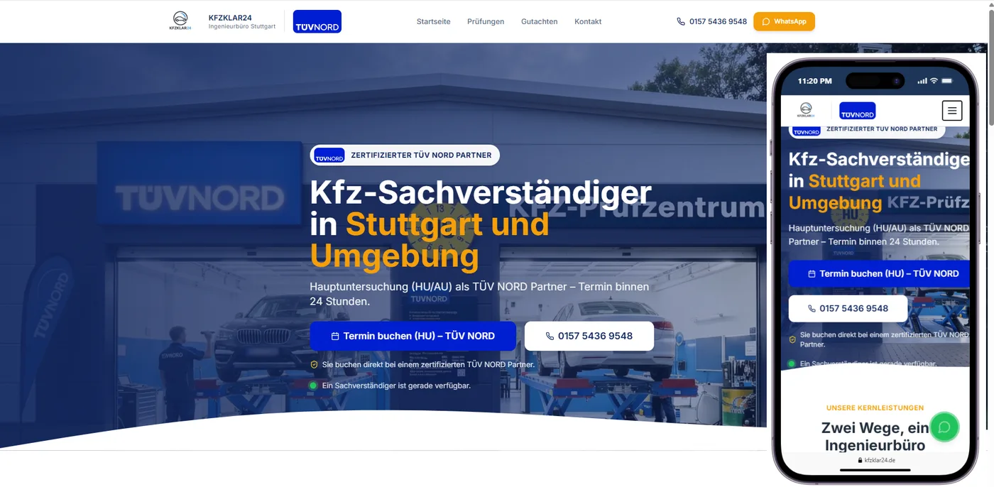 Startseite der Website von KFZKLAR24